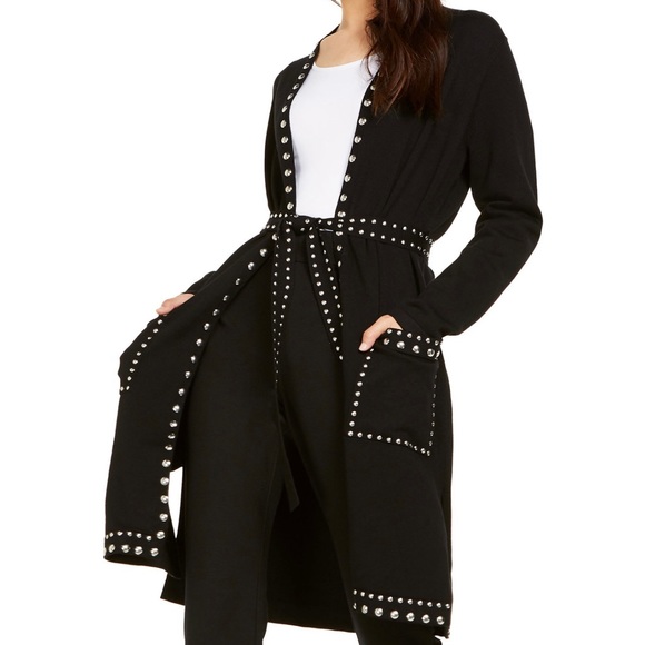 NWT INC International Concepts Black Studded Front Tie Cardigan Deep Black - Picture 2 of 5